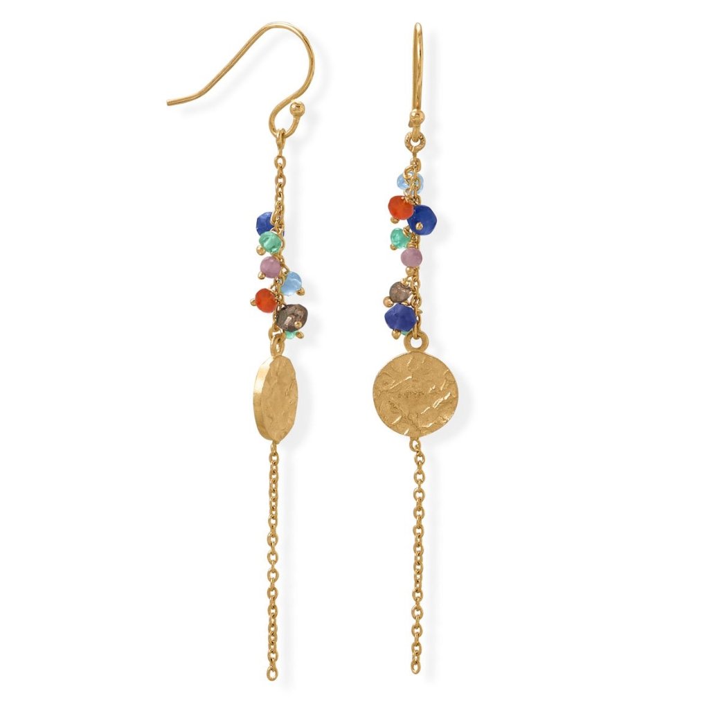 14k Gold Plated Sterling Silver Multi Stone & Disc Earrings